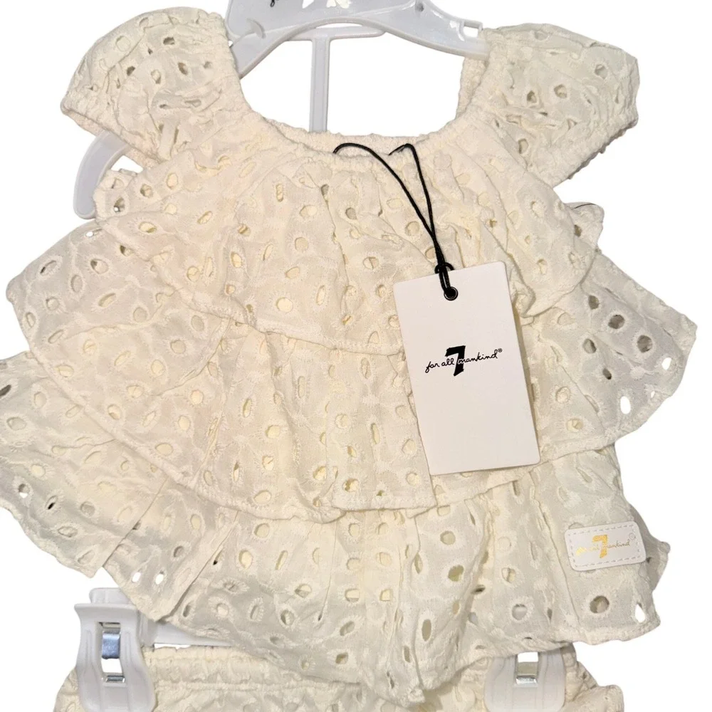 7 For All Mankind Girls 0/3M Eyelet Ruffle Top and Bloomers Set Marshmallow Whit